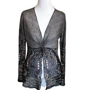Y2K Sheer Paisley Twist-Front Open Blouse Boho Fairy Top Whimsigoth Size M USA